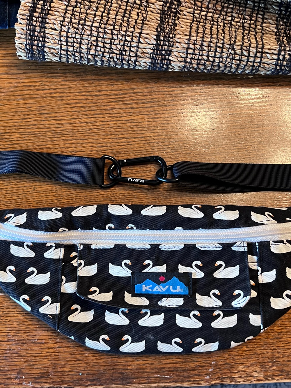 KAVU Black Swan Print Sling Bag Fanny pack - Black & White